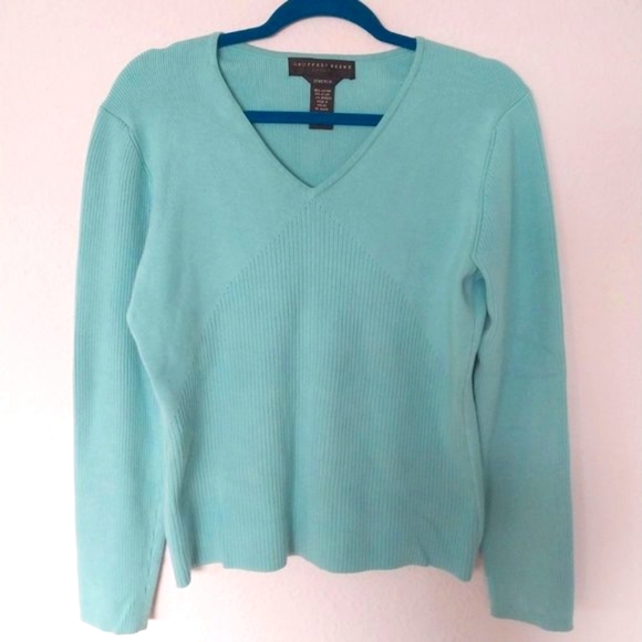 Geoffrey Beene Sport Stretch V-neck Sweater with Ribbed Detail - Picture 1 of 6